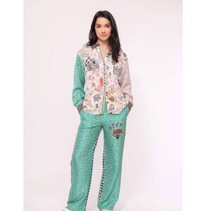 ME369 Isabel Button Down Shirt Printed Statement Blouse NWT